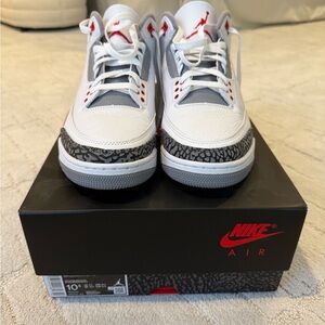 Nike Air Jordan 3 Retro White and Red Sneakers with Gray Accents - WORN ONE TIME